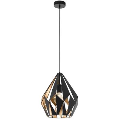 Eglo Závěsná lampa Carlton 1, vintage závěsné svítidlo na jídelní stůl, retro lampa do jídelny z kovu v černé a zlaté barvě, objímka E27, Ø 31 cm Eglo Závěsná lampa Carlton 1, vintage závěsné svítidlo na jídelní stůl, retro lampa do jídelny z kovu v černé a zlaté barvě, objímka E27, Ø 31 cm