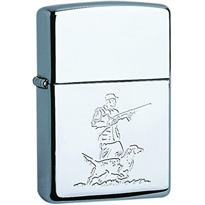 Zippo Sturmfeuerzeug Hunter, High Polish Chrome, Lustre Nachfüllbar Wiederverwendbar Windfestes Design Geschenkbox Made in USA Zippo Sturmfeuerzeug Hunter, High Polish Chrome, Lustre Nachfüllbar Wiederverwendbar Windfestes Design Geschenkbox Made in USA