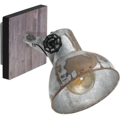 Eglo Nástěnná lampa Barnstaple, 1 plamenné vintage nástěnné svítidlo v industriálním designu, retro nástěnné bodové světlo z oceli se zinkovým použitým vzhledem, dřevo, rezavé provedení, černá, Eglo Nástěnná lampa Barnstaple, 1 plamenné vintage nástěnné svítidlo v industriálním designu, retro nástěnné bodové světlo z oceli se zinkovým použitým vzhledem, dřevo, rezavé provedení, černá,