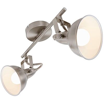 Briloner Stropní svítidlo, stropní svítidlo se 2 otočnými a otočnými bodovými světly v retro / vintage designu, kov, E14, saténová bílá, 30. 4 x 10 x 18. 1 cm Briloner Stropní svítidlo, stropní svítidlo se 2 otočnými a otočnými bodovými světly v retro / vintage designu, kov, E14, saténová bílá, 30. 4 x 10 x 18. 1 cm