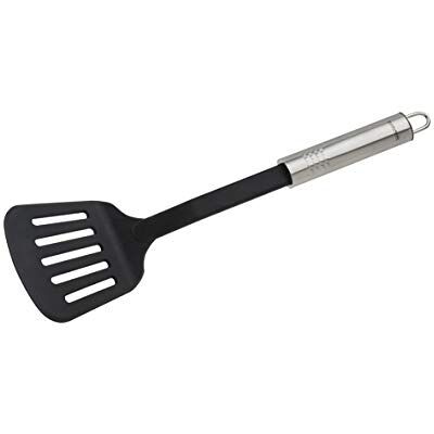 Fackelmann Obracečka 33 cm oválná rukojeť, praktická plastová obracečka s ergonomickou rukojetí z ušlechtilé oceli, kuchyňský pomocník na vaření (barva: stříbrná, černá), množství: 1 kus Fackelmann Obracečka 33 cm oválná rukojeť, praktická plastová obracečka s ergonomickou rukojetí z ušlechtilé oceli, kuchyňský pomocník na vaření (barva: stříbrná, černá), množství: 1 kus