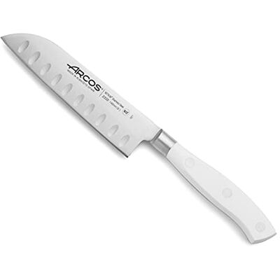 Arcos Série Riviera Blanc Santoku nůž nůž asijský styl čepel z nitrum kovaná ušlechtilá ocel 140 mm (5. 11 palců) ruční rukojeť polyoxymetylen (POM) barva bílá Arcos Série Riviera Blanc Santoku nůž nůž asijský styl čepel z nitrum kovaná ušlechtilá ocel 140 mm (5. 11 palců) ruční rukojeť polyoxymetylen (POM) barva bílá