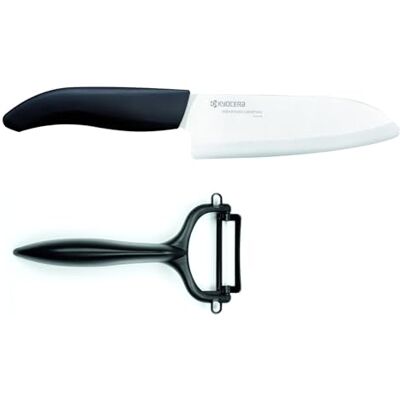 Kyocera GEN Cut & Peel Set Keramický nůž Santoku se škrabkou čepel 14 cm ergonomická rukojeť extrémně ostrý kuchyňský nůž a škrabka kuchařský nůž profesionální nůž Kyocera GEN Cut & Peel Set Keramický nůž Santoku se škrabkou čepel 14 cm ergonomická rukojeť extrémně ostrý kuchyňský nůž a škrabka kuchařský nůž profesionální nůž