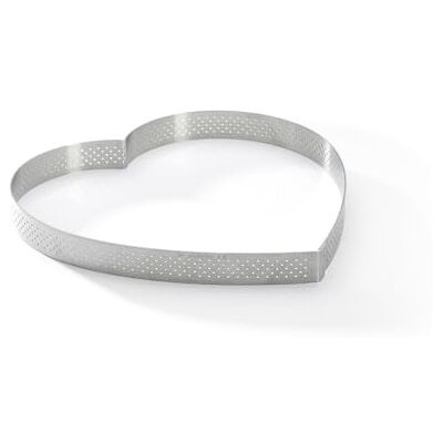 DE BUYER PERFORATED TART RING, Heart, in Stainless Steel, 0,75 palců high O 8,75 palců, stříbro DE BUYER PERFORATED TART RING, Heart, in Stainless Steel, 0,75 palců high O 8,75 palců, stříbro