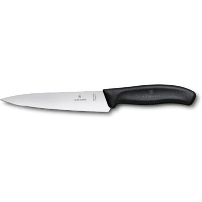Victorinox Swiss Classic, profesionální porcovací nůž, extra ostrá čepel, rovný brus, 15 cm, plastová rukojeť, nerezová ocel, černý Victorinox Swiss Classic, profesionální porcovací nůž, extra ostrá čepel, rovný brus, 15 cm, plastová rukojeť, nerezová ocel, černý