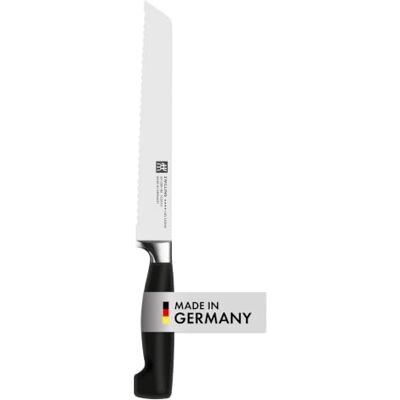 ZWILLING Čtyři hvězdy nůž na chléb se zoubkovaným ostřím, 20 cm, speciální nerezová ocel, Made in Germany, černý ZWILLING Čtyři hvězdy nůž na chléb se zoubkovaným ostřím, 20 cm, speciální nerezová ocel, Made in Germany, černý