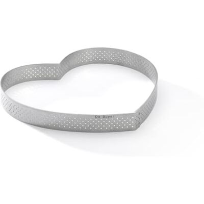 DE BUYER PERFORATED TART RING, Heart, in Stainless Steel, 0,75 palců high O 7 palců, stříbro DE BUYER PERFORATED TART RING, Heart, in Stainless Steel, 0,75 palců high O 7 palců, stříbro