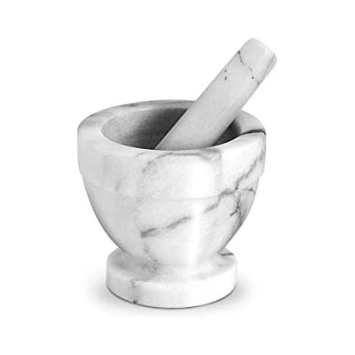 Home Mörser mit Stößel, Marmor, Weiß/Grau, 10 cm Home Mörser mit Stößel, Marmor, Weiß/Grau, 10 cm