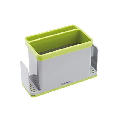 KitchenCraft Nádoba na nádobí z plastu s odkapávací miskou na houby / hadry / mycí prostředky 12 x 19. 5 x 9 cm šedá / zelená KitchenCraft Nádoba na nádobí z plastu s odkapávací miskou na houby / hadry / mycí prostředky 12 x 19. 5 x 9 cm šedá / zelená