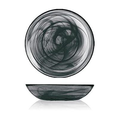 H&H H+H 6 Teller in schwarzem Alabasterglas, Boden 21cm H&H H+H 6 Teller in schwarzem Alabasterglas, Boden 21cm