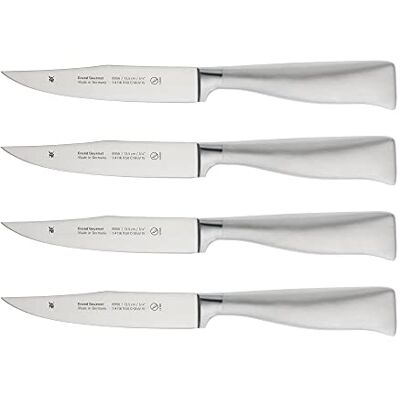 WMF 4dílná sada nožů na steaky Grand Gourmet, vyrobeno v Německu, 4 kované nože, Performance Cut, speciální čepelová ocel, čepel 13,5 cm WMF 4dílná sada nožů na steaky Grand Gourmet, vyrobeno v Německu, 4 kované nože, Performance Cut, speciální čepelová ocel, čepel 13,5 cm