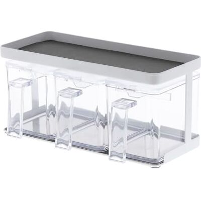 YAMAZAKI 3343 TOWER Spice Bottles X3 & Rack, white, PS Resin/Steel, 27. 5 x 11. 5 x 13. 5 cm YAMAZAKI 3343 TOWER Spice Bottles X3 & Rack, white, PS Resin/Steel, 27. 5 x 11. 5 x 13. 5 cm