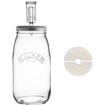 Kilner Fermentovací sada, 3 litry sklenice s kvašením víkem, jednoduché konzervace zeleniny, 1 x fermentační sklo, 1 x silikonové víko, plastový ventil, 2 x keramické závaží, zavařovací sklenice 3 l Kilner Fermentovací sada, 3 litry sklenice s kvašením víkem, jednoduché konzervace zeleniny, 1 x fermentační sklo, 1 x silikonové víko, plastový ventil, 2 x keramické závaží, zavařovací sklenice 3 l