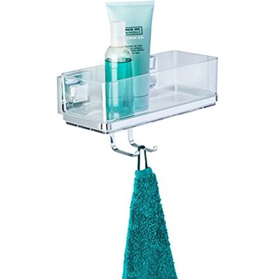 Wenko Vacuum-Loc Koupelnová police Quadro s háčky, 2 patra, s vyjímatelnou miskou, upevnění bez vrtání, nerezová ocel/plast, 25,5 x 15 x 14 cm Wenko Vacuum-Loc Koupelnová police Quadro s háčky, 2 patra, s vyjímatelnou miskou, upevnění bez vrtání, nerezová ocel/plast, 25,5 x 15 x 14 cm