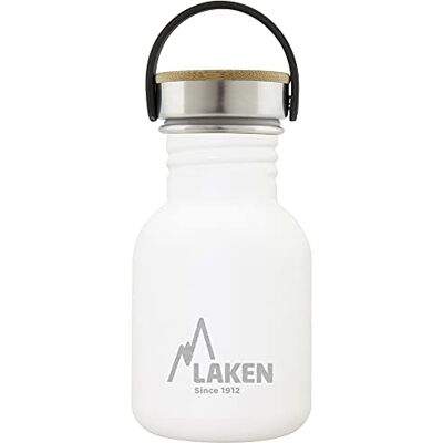 Laken velmi robustní láhev z ušlechtilé oceli 0,35 l bílá s bambusovým víkem Laken velmi robustní láhev z ušlechtilé oceli 0,35 l bílá s bambusovým víkem