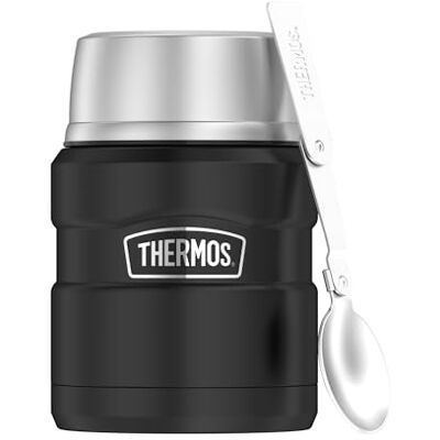 Thermos STAINLESS KING Termonádoba na jídlo černá matná 0,47 l ušlechtilá ocel, absolutně těsná, udržuje pokrmy 9 h teplé & 14 h studené, se sklápěcí lžící, bez BPA Thermos STAINLESS KING Termonádoba na jídlo černá matná 0,47 l ušlechtilá ocel, absolutně těsná, udržuje pokrmy 9 h teplé & 14 h studené, se sklápěcí lžící, bez BPA