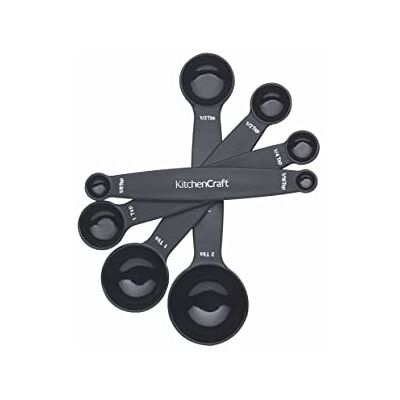 KitchenCraft Sada magnetických odměrek z ušlechtilé oceli stohovatelná na obou stranách čajová lžička a lžíce pro měření suchých a tekutých přísad, sada 4, černá KitchenCraft Sada magnetických odměrek z ušlechtilé oceli stohovatelná na obou stranách čajová lžička a lžíce pro měření suchých a tekutých přísad, sada 4, černá