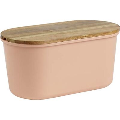 ECHTWERK Chlebník "FRESH", box na chléb, skladný úložný box, koš na chléb s víkem a prkénko z akátového dřeva, na 1 kg chleba, 37 cm x 22 cm x 17 cm, lososově růžová ECHTWERK Chlebník "FRESH", box na chléb, skladný úložný box, koš na chléb s víkem a prkénko z akátového dřeva, na 1 kg chleba, 37 cm x 22 cm x 17 cm, lososově růžová