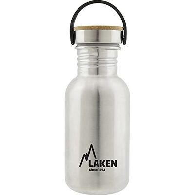 Laken velmi robustní láhev z ušlechtilé oceli 0,5 l stříbrná s bambusovým víkem Laken velmi robustní láhev z ušlechtilé oceli 0,5 l stříbrná s bambusovým víkem