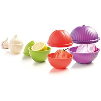 mastrad Veggie Savers – úložné boxy na zeleninu – 4: česnek, cibule, citrón, rajčata – šetří místo – trvalá svěžest a pachová neutralita pro zeleninu mastrad Veggie Savers – úložné boxy na zeleninu – 4: česnek, cibule, citrón, rajčata – šetří místo – trvalá svěžest a pachová neutralita pro zeleninu