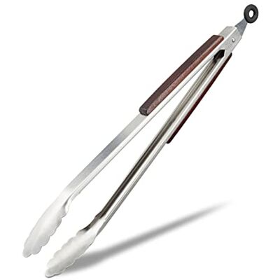 Relaxdays Kuchyňské kleště z ušlechtilé oceli, grilovací kleště s dřevěnou rukojetí, 38 cm kleště z ušlechtilé oceli, stříbrné Relaxdays Kuchyňské kleště z ušlechtilé oceli, grilovací kleště s dřevěnou rukojetí, 38 cm kleště z ušlechtilé oceli, stříbrné