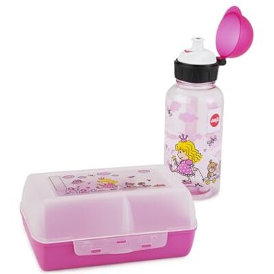 Emsa Kids sada s motivem princezny, láhev na pití + krabička na chléb, 400ml nepropustná láhev, dóza s posuvnou přepážkou, růžová, 518137, Princess Emsa Kids sada s motivem princezny, láhev na pití + krabička na chléb, 400ml nepropustná láhev, dóza s posuvnou přepážkou, růžová, 518137, Princess