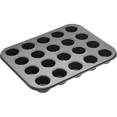 Master Class MasterClass 20-Loch Mini-Muffinform mit losem Boden und PTFE-, PFOA- und BPA-freiem Antihaftbeschichtung in Geschenkbox, robuster 1mm Kohlenstoffstahl, 35 x 27cm, Grau Master Class MasterClass 20-Loch Mini-Muffinform mit losem Boden und PTFE-, PFOA- und BPA-freiem Antihaftbeschichtung in Geschenkbox, robuster 1mm Kohlenstoffstahl, 35 x 27cm, Grau
