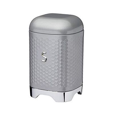 KitchenCraft Lovello cukřenka se vzduchotěsným víkem, strukturovaný úložný box s víkem na cukr, dózy na zásoby, cukřenka, šedá, geometrické šestiúhelníky, kov, 11 x 11 x 19 cm, 1,5 l KitchenCraft Lovello cukřenka se vzduchotěsným víkem, strukturovaný úložný box s víkem na cukr, dózy na zásoby, cukřenka, šedá, geometrické šestiúhelníky, kov, 11 x 11 x 19 cm, 1,5 l
