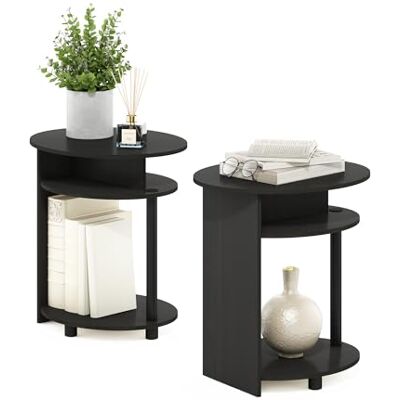 Furinno JAYA Oválný servírovací stolek s moderním designem (sada 2 ks), dřevo, ořech/černý, 39,37 x 48 x 49, 02 cm Furinno JAYA Oválný servírovací stolek s moderním designem (sada 2 ks), dřevo, ořech/černý, 39,37 x 48 x 49, 02 cm