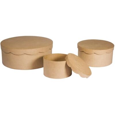 Rayher 67259000 Pappm. Boxen Set,FSC Recycled 100%, ø23,8 x 9 cm/ø16,8 x 8 cm/ø10 x 7cm, Set 3 Stück, Braun Rayher 67259000 Pappm. Boxen Set,FSC Recycled 100%, ø23,8 x 9 cm/ø16,8 x 8 cm/ø10 x 7cm, Set 3 Stück, Braun