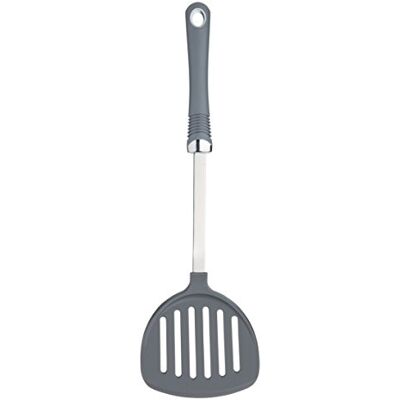 KitchenCraft Halbabgerundeter Pfannenwender, Crêpe Wender, Pfannenwender Kunststoff, Palatschinken Wender, Schlitzwender mit rutschfestem Griff und Öse, Edelstahl, Grau, 36 x 10,5 x 3 cm KitchenCraft Halbabgerundeter Pfannenwender, Crêpe Wender, Pfannenwender Kunststoff, Palatschinken Wender, Schlitzwender mit rutschfestem Griff und Öse, Edelstahl, Grau, 36 x 10,5 x 3 cm