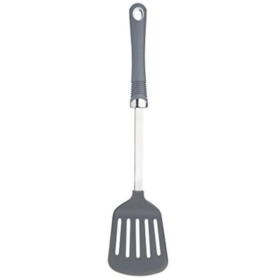 KitchenCraft Flacher Pfannenwender, Crêpe Wender, Pfannenwender Kunststoff, Palatschinken Wender, Schlitzwender mit rutschfestem Griff und Öse, Edelstahl, Grau, 36 x 7 x 1,3 cm KitchenCraft Flacher Pfannenwender, Crêpe Wender, Pfannenwender Kunststoff, Palatschinken Wender, Schlitzwender mit rutschfestem Griff und Öse, Edelstahl, Grau, 36 x 7 x 1,3 cm