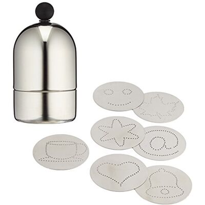 PADERNO Kořenky na kakao, dekorační sypačky 7 kusů, se 7 šablonami, pro horkou čokoládu, cappuccino, ušlechtilou ocel, stříbro PADERNO Kořenky na kakao, dekorační sypačky 7 kusů, se 7 šablonami, pro horkou čokoládu, cappuccino, ušlechtilou ocel, stříbro