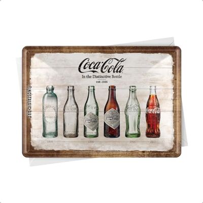 ART Retro plechová pohlednice, 10 x 14 cm, Coca-Cola – Bottle Timeline – nápad na dárek pro fanoušky Coke, originální licenční produkt (OLP), pohlednice z kovu, mini plechový štítek jako ART Retro plechová pohlednice, 10 x 14 cm, Coca-Cola – Bottle Timeline – nápad na dárek pro fanoušky Coke, originální licenční produkt (OLP), pohlednice z kovu, mini plechový štítek jako