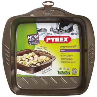 Pyrex asimetriA Bräter aus Metall, leicht zu greifen, quadratisch, 24 x 24 cm, Braun Pyrex asimetriA Bräter aus Metall, leicht zu greifen, quadratisch, 24 x 24 cm, Braun