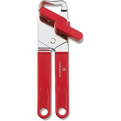 Victorinox Univerzální otvírák na konzervy, s otvírákem kapslí, bezpečná manipulace, robustní plastová rukojeť, Swiss Made, červený Victorinox Univerzální otvírák na konzervy, s otvírákem kapslí, bezpečná manipulace, robustní plastová rukojeť, Swiss Made, červený
