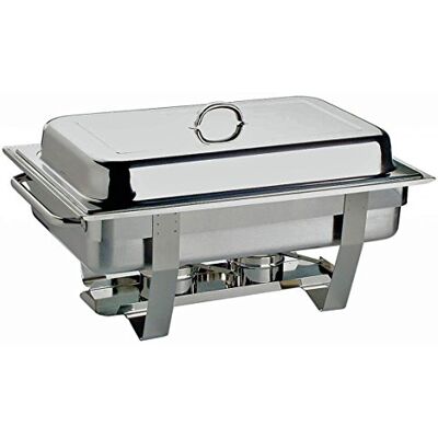 APS Chafing Dish "Chef" – s nádobou na jídlo z ušlechtilé oceli hloubka 65 mm, dvě nádoby na hořlavou pastu, nádobou na vodu, víkem, konstrukcí a dlouhými dutými rukojeťmi APS Chafing Dish "Chef" – s nádobou na jídlo z ušlechtilé oceli hloubka 65 mm, dvě nádoby na hořlavou pastu, nádobou na vodu, víkem, konstrukcí a dlouhými dutými rukojeťmi
