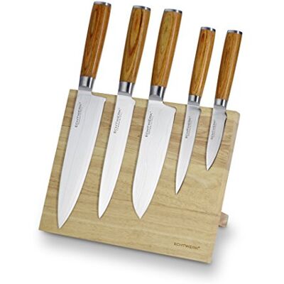 ECHTWERK 6dílná sada damaškových nožů, kuchyňské nože, kuchařský nůž, nůž Santoku, filetovací nůž, univerzální nůž, loupací nůž, hladké broušení, rukojeti nožů ze dřeva Pakka, vč. magnetického bloku ECHTWERK 6dílná sada damaškových nožů, kuchyňské nože, kuchařský nůž, nůž Santoku, filetovací nůž, univerzální nůž, loupací nůž, hladké broušení, rukojeti nožů ze dřeva Pakka, vč. magnetického bloku