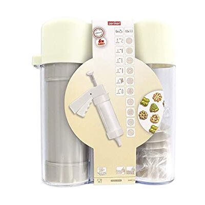 Zenker 42807 profesionální lis na sušenky s 6 nástavci a 10 plátky, lis na sušenky, koláč, plast, 21 x 18,5 x 6,5 cm, bílý Zenker 42807 profesionální lis na sušenky s 6 nástavci a 10 plátky, lis na sušenky, koláč, plast, 21 x 18,5 x 6,5 cm, bílý
