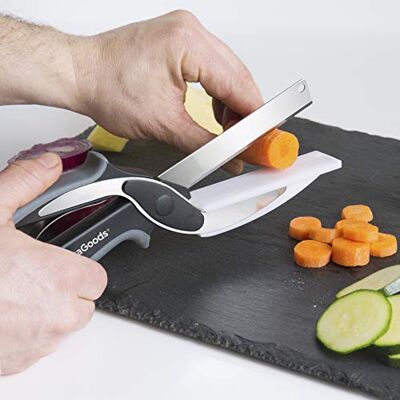 InnovaGoods nůžkový nůž 2 v 1 s mini prkénkem, ergonomická protiskluzová rukojeť, bezpečnostní pojistka, mnohostranně použitelný, ušlechtilá ocel, černá/šedá InnovaGoods nůžkový nůž 2 v 1 s mini prkénkem, ergonomická protiskluzová rukojeť, bezpečnostní pojistka, mnohostranně použitelný, ušlechtilá ocel, černá/šedá