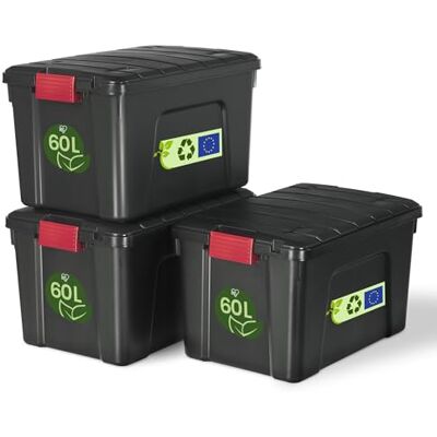 Iris Ohyama , Velký plastový úložný box, 60l úložný box do garáže, sada 3 ks, SIA-60, černý, stohovatelný, uzavírací svorky? Š 59 x H 39,5 x V 35,5 cm Iris Ohyama , Velký plastový úložný box, 60l úložný box do garáže, sada 3 ks, SIA-60, černý, stohovatelný, uzavírací svorky? Š 59 x H 39,5 x V 35,5 cm