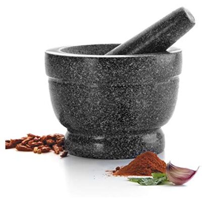 LACOR - 60516 Granit Handmörtel, Küchenmörtel mit Mace, Nicht porös Innenraum, robust, robust und langlebig, 16 x 12cm, Schwarz LACOR - 60516 Granit Handmörtel, Küchenmörtel mit Mace, Nicht porös Innenraum, robust, robust und langlebig, 16 x 12cm, Schwarz