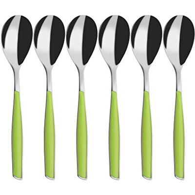 BUGATTI , Glamour, Set mit 6 Kaffeelöffeln aus Edelstahl 18/10 und GRÜNEM Apfel, Pro-Tech System-Formteil, spülmaschinenfest BUGATTI , Glamour, Set mit 6 Kaffeelöffeln aus Edelstahl 18/10 und GRÜNEM Apfel, Pro-Tech System-Formteil, spülmaschinenfest