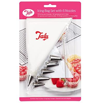 Tala Sada 9 sáčků na zdobení zdobítek s 6 koncovkami z ušlechtilé oceli adaptér škrabka a čisticí kartáč na dorty cupcakes sušenky glazura a máslový krém Tala Sada 9 sáčků na zdobení zdobítek s 6 koncovkami z ušlechtilé oceli adaptér škrabka a čisticí kartáč na dorty cupcakes sušenky glazura a máslový krém
