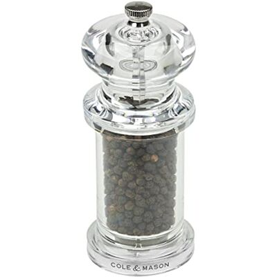 Cole & Mason 505 mlýnek na pepř, akrylový mlýnek na koření, 14 cm, keramický mechanismus Precision+, nastavitelný stupeň mletí obsahuje 1 x mlýnek na pepř Cole & Mason 505 mlýnek na pepř, akrylový mlýnek na koření, 14 cm, keramický mechanismus Precision+, nastavitelný stupeň mletí obsahuje 1 x mlýnek na pepř