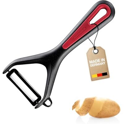 Westmark Škrabka na zeleninu a chřest s keramickou čepelí a vykrajovátkem, gallantem, černá/červená, 291122E1 Westmark Škrabka na zeleninu a chřest s keramickou čepelí a vykrajovátkem, gallantem, černá/červená, 291122E1