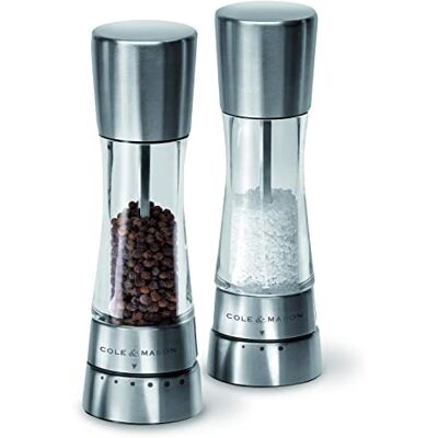 Cole & Mason Sada mlýnků na sůl a pepř Derwent – 19 cm, mlýnek na koření s nastavitelným keramickým mlýnkem, ušlechtilá ocel a akryl, barva: ušlechtilá ocel, přesné mletí, dlouhá životnost Cole & Mason Sada mlýnků na sůl a pepř Derwent – 19 cm, mlýnek na koření s nastavitelným keramickým mlýnkem, ušlechtilá ocel a akryl, barva: ušlechtilá ocel, přesné mletí, dlouhá životnost