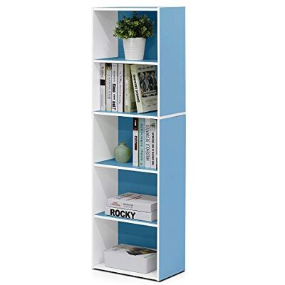 Furinno Luder 5stupňová, oboustranná, barevná knihovna s otevřeným regálem, bílá/světle modrá Furinno Luder 5stupňová, oboustranná, barevná knihovna s otevřeným regálem, bílá/světle modrá