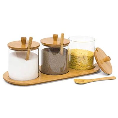 Relaxdays Sklenice na koření JIAO VŠH: 12 x 31 x 12 cm Bambus Držák koření na 3 nádoby na koření ze skla s vhodnými lžičkami jako alternativa ke stojanu na koření a regál na koření do kuchyně a Relaxdays Sklenice na koření JIAO VŠH: 12 x 31 x 12 cm Bambus Držák koření na 3 nádoby na koření ze skla s vhodnými lžičkami jako alternativa ke stojanu na koření a regál na koření do kuchyně a