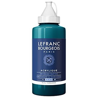 Lefranc Bourgeois Akrylová barva 300456 Fine tyrkysově modrá, 750ml láhev, krémová akrylová barva na vodní bázi, rychleschnoucí, stálá na světle, voděodolná Lefranc Bourgeois Akrylová barva 300456 Fine tyrkysově modrá, 750ml láhev, krémová akrylová barva na vodní bázi, rychleschnoucí, stálá na světle, voděodolná